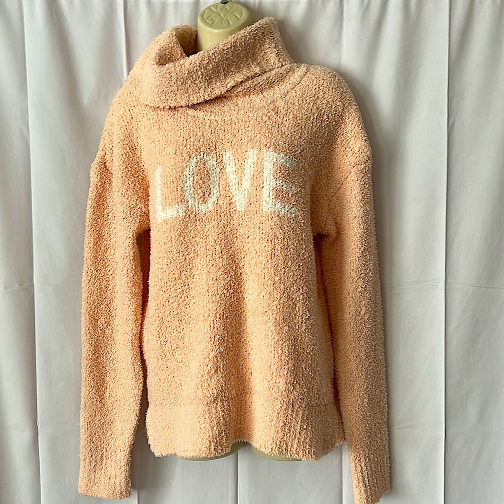 M by Marled LOVE Peach Fuzzy Cowl Neck Sweater Top **Size M**